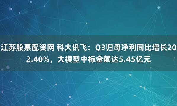 江苏股票配资网 科大讯飞：Q3归母净利同比增长202.40%，大模型中标金额达5.45亿元